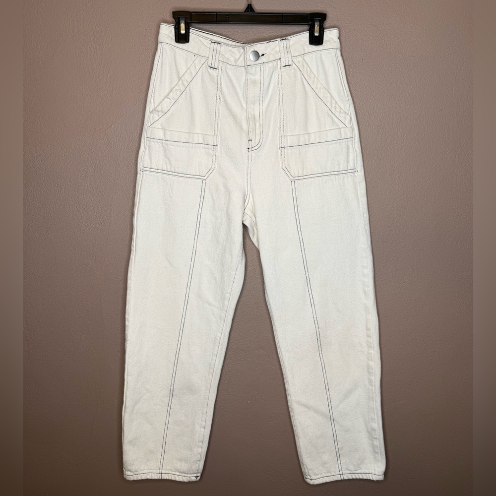 ASOS High Rise Baggy Contoured Stitch Ivory Utility Jeans 100% Cotton US Size 8
